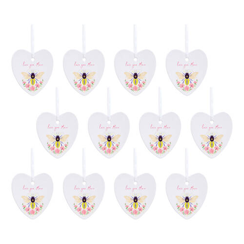 12PK LVD Bee Heart Mum Ceramic Hanging Ornament Decor 9cm