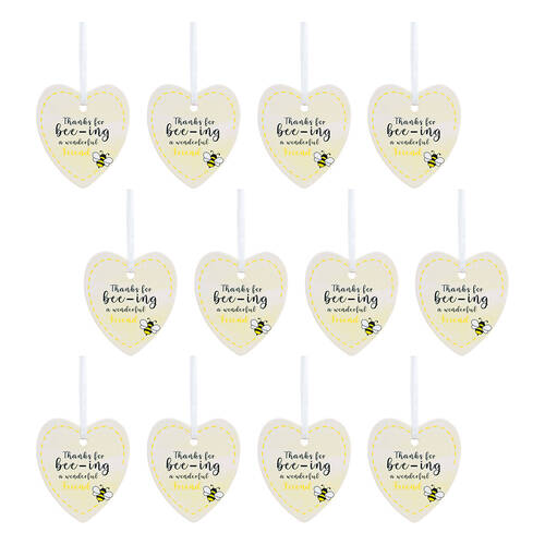 12PK LVD Bee Heart Friends Ceramic Hanging Ornament Decor 9cm