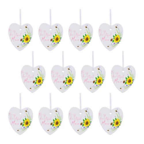 12PK LVD Bee Heart Mum Pink Ceramic Hanging Ornament Decor 9cm