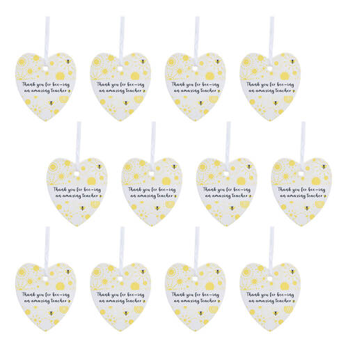 12PK LVD Ceramic Bee Heart Teacher Hanging Decor 8x9cm - Yellow