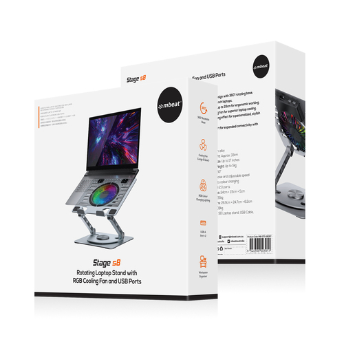 Mbeat Stage S8 Rotating Laptop Stand w/ RGB Cooling Fan and USB Ports