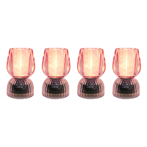 4PK LVD Led Glass Night Light Lamp Home/Room Decor 13cm - Pink Passion