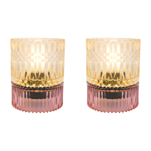 2PK LVD Led Glass Night Light Lamp Home/Room Decor 14cm - Pink/Amber