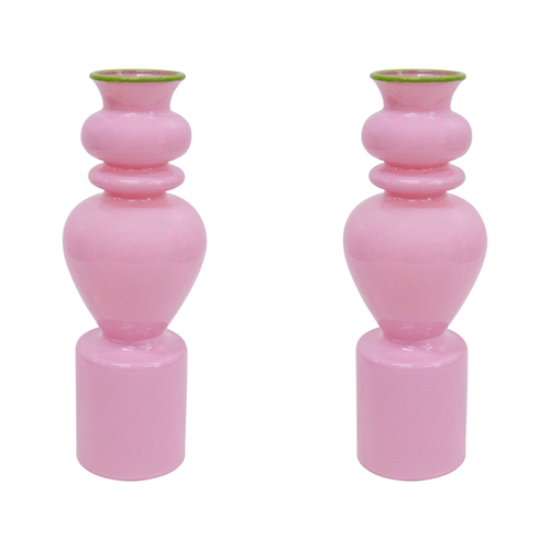 2PK LVD Glass Flower Bud Vase Decorative Pot 18.5cm - Pink