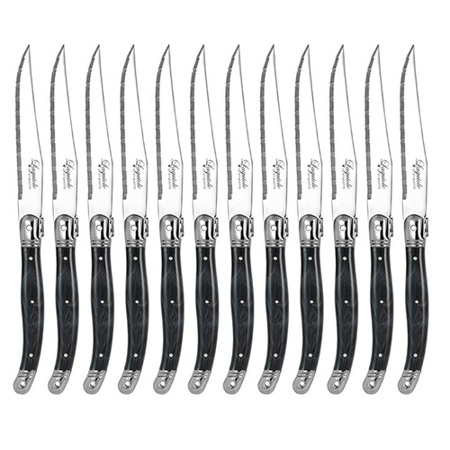 12pc Laguiole Etiquette 23.5cm Stainless Steel Steak Knife - Marble Black