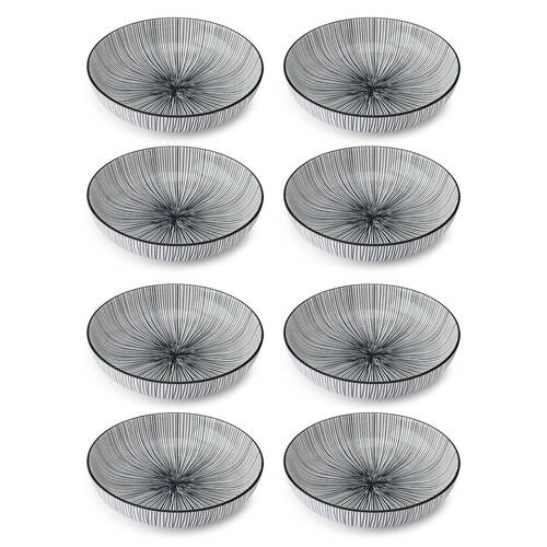 8PK Mikasa Stripe Ceramic Bowl Round Dinnerware 21cm Black