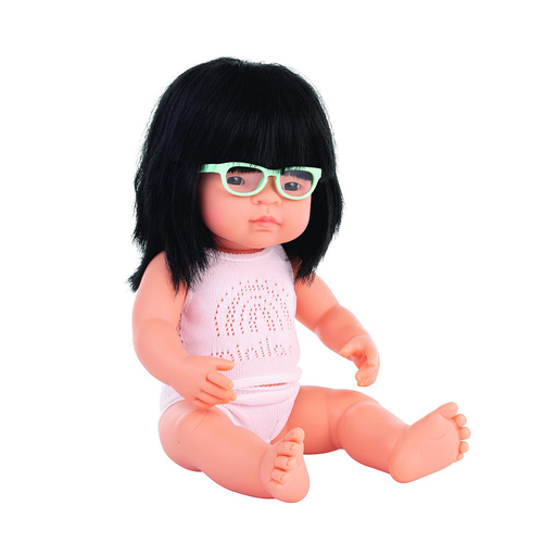 Miniland Baby Doll Asian Girl w/ Glasses 38cm Kids Pretend Play Toy 10m+