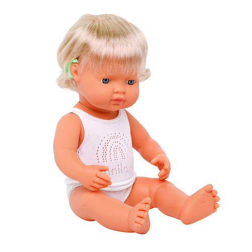 Miniland Baby Doll Caucasian Girl w/ Hearing Aid 38cm Kids Toy 3+