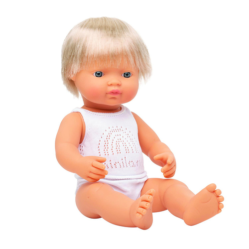 Miniland Baby Doll Caucasian Boy 38cm Kids Pretend Play Toy 10m+