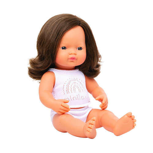 Miniland Baby Doll Caucasian Brunette Girl 38cm Kids Pretend Play Toy 10m+