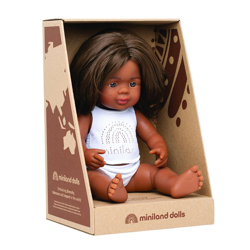 Miniland Baby Doll Aboriginal Girl 38cm Kids Pretend Play Toy 10m+