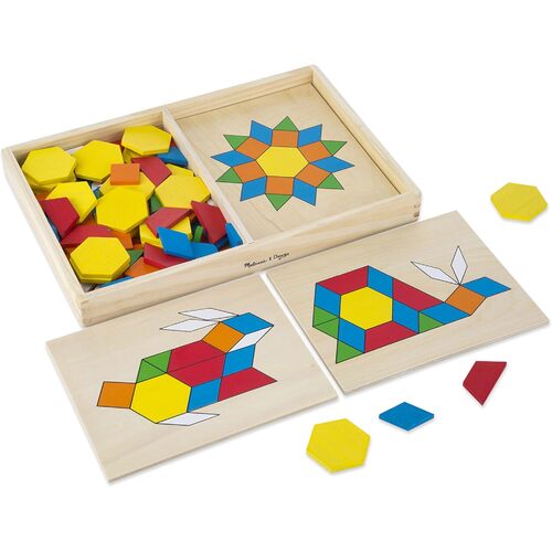 120pc Melissa & Doug Wooden Kids Toy Pattern Blocks & Boards Shapes 3y+