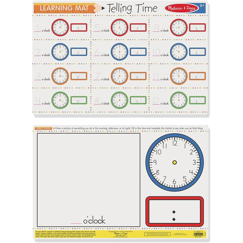 6pc Melissa & Doug Telling Time Write-A-Mat Kids/Childrens Toy 6y+