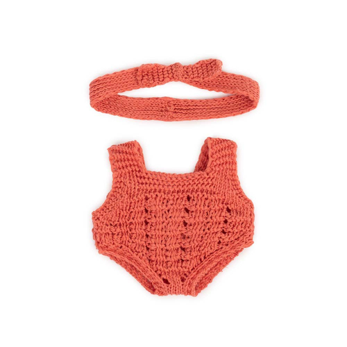 2pc Miniland Clothing Eco Knitted Rompers & Hairband For 21cm Doll 3y+