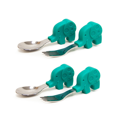 2PK Marcus & Marcus Palm Grasp Utensils Set Kids/Toddler 18m+ Ollie Elephant