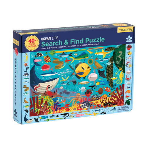 64pc Mudpuppy Search & Find Kids Jigsaw Puzzle 58x38cm Ocean Life 4+