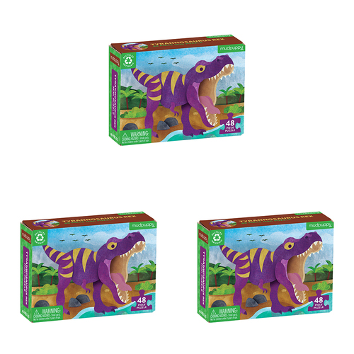 3x 48pc Mudpuppy Mini Jigsaw Puzzle 20x14.5cm Dinosaur Tyrannosaurus Rex 4+