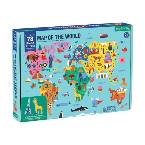 78pc Mudpuppy Geography Kids Jigsaw Puzzle 59x42cm Map Of World 5-9y