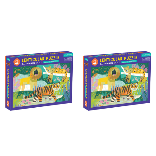 2x 75pc Mudpuppy Lenticular Kids Jigsaw Puzzle 45x26cm Cats 5+