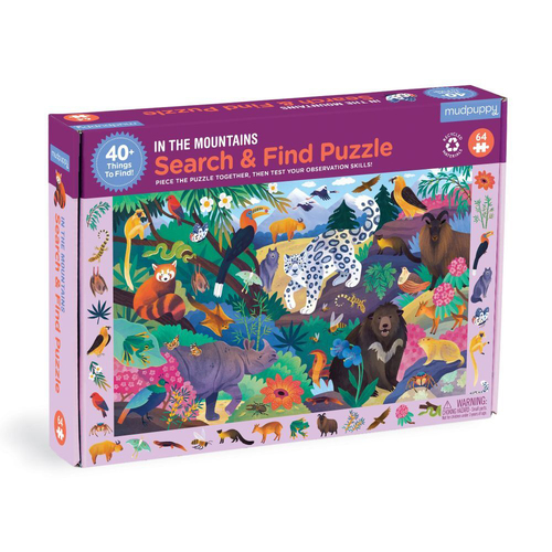 64pc Mudpuppy Search & Find Kids Jigsaw Puzzle 58x38cm In the Mountains 4+