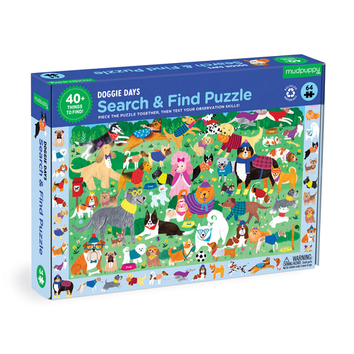 64pc Mudpuppy Search & Find Kids Jigsaw Puzzle 58x38cm Doggie Days 4+