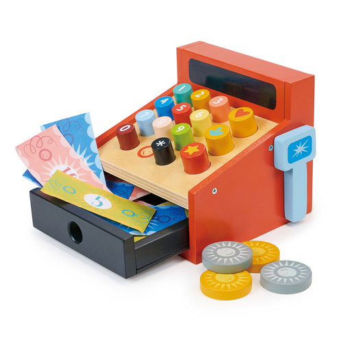 Mentari Cash Register Till Kids Pretend Play 13cm Wooden Toy 3y+