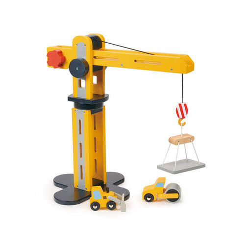 Mentari Wooden Big Yellow Crane w/ Vehicles Kids/Children 3y+ Toy 37cm