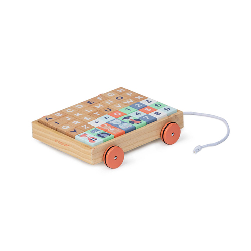 Moover 38cm Wooden Blocks Toy Wagon w/ Wheels Baby 12m+