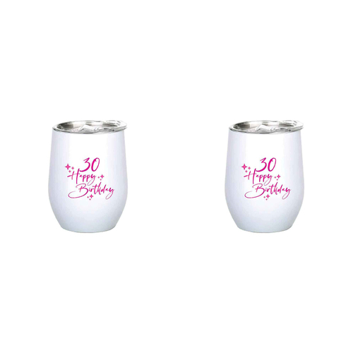 2PK 30th Birthday 360ml S/S Vacuum Insulated Tumbler Mug Double Walled Pink