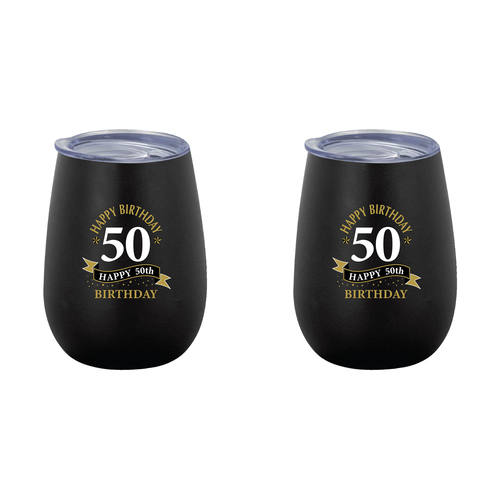 2PK 50th Birthday 360ml Stainless Steel Double Walled Insulated Mug Black