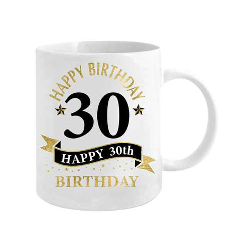 30th Bday White & Gold 360ml Ceramic Coffee/Tea Drink Mug w/ Handle