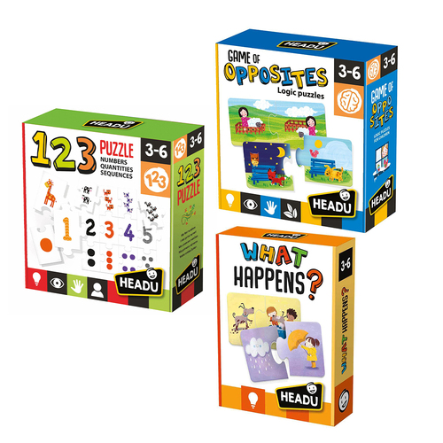 3PK Headu What Happens?/Game of Opposites/123 Puzzle Game Set 3-6y+