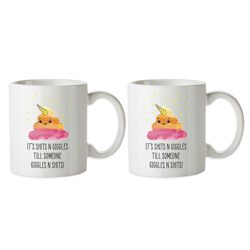 2PK Its Sh*ts & Giggles Novelty Funny Office Gift Mug 350ml