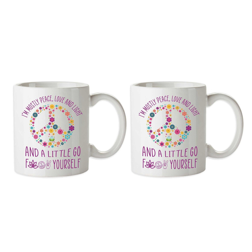 2PK Im Mostly Peace, Love & Light Novelty Funny Office Gift  Mug 350ml