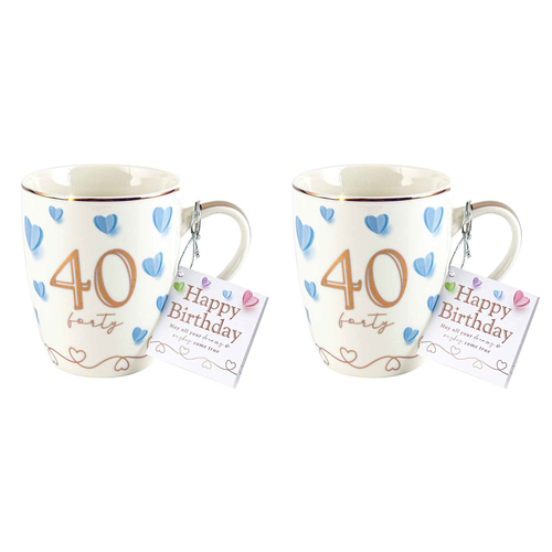 2x 40th Sweet Heart Bullet Mug 12Oz 350ml Novelty Cups