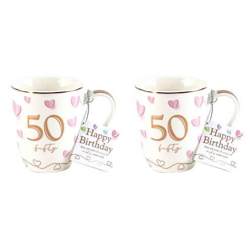 2x 50th Sweet Heart Bullet Mug 12Oz 350ml Novelty Cups