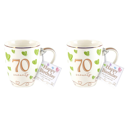 2x 70th Sweet Heart Bullet Mug 12Oz 350ml Novelty Cups