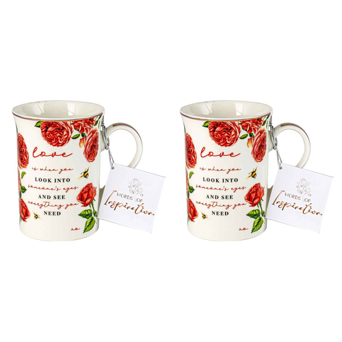 2x Love Inspiration Mug 360ml New Bone China  Novelty Drinking Cups