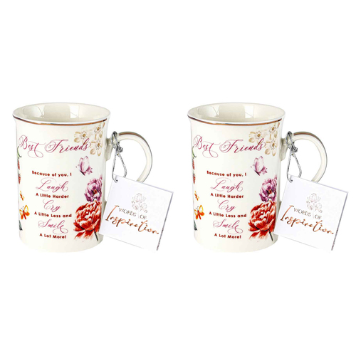 2x Best Friends Inspiration Mug 360ml New Bone China  Novelty Drinking Cups