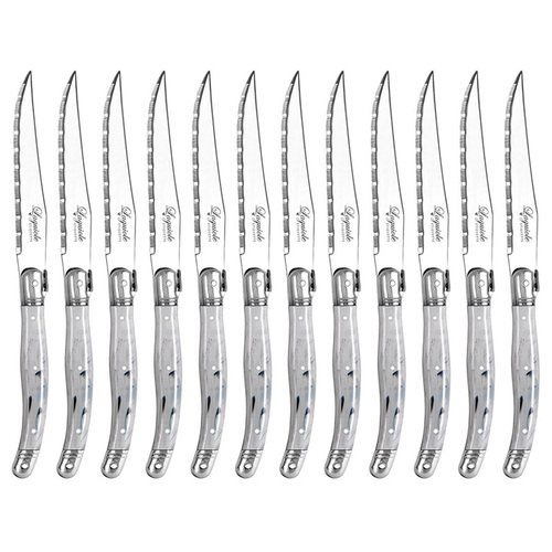 12pc Laguiole Etiquette 23.5cm Steak Knife - Marble White