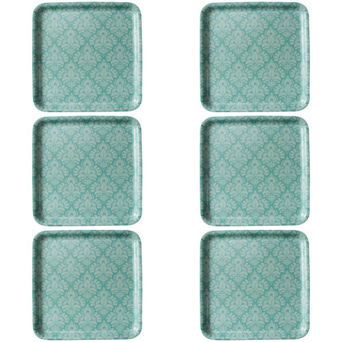 6PK LVD Melamine/Bamboo Damask Square Serving Tray 33x33cm - Sky Blue