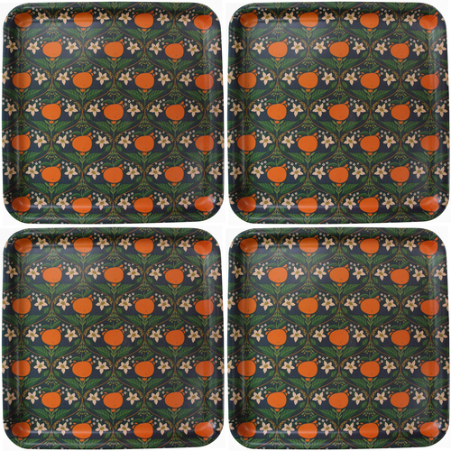 4PK LVD Melamine/Bamboo Tray Square Orange Blossom 33x33cm