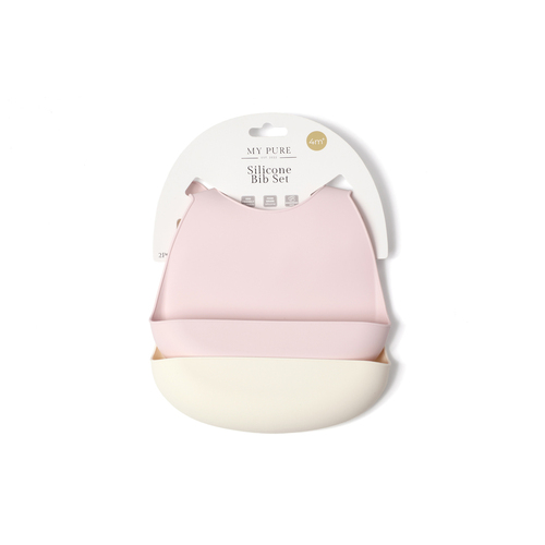 2pc My Pure Silicone Baby/Toddler Bib Set - Blush and Pannacotta 4M+