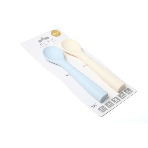 My Pure Silicone Baby/Toddler Spoon Set - Baby Blue and Pannacotta 4M+