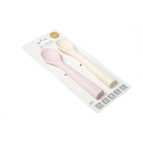 My Pure Silicone Baby/Toddler Spoon Set - Blush and Pannacotta 4M+