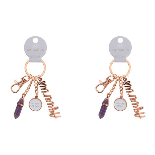 2PK Splosh Mystique Aquarius Keychain Zodiac Charm - Rose Gold