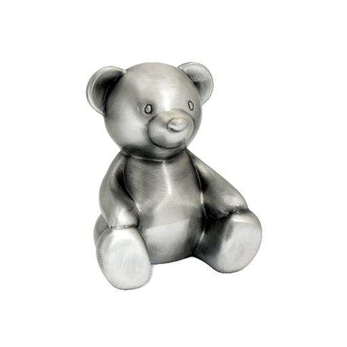 Pewter Plate Bear Money Bank Coin Storage Silver 10cm