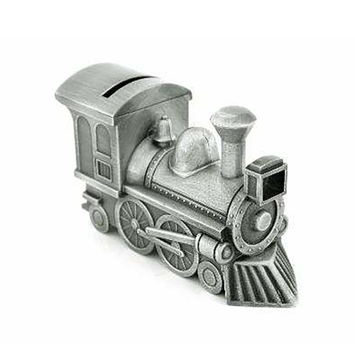 Pewter Plate Train Money Bank Coin Storage Silver 16cm