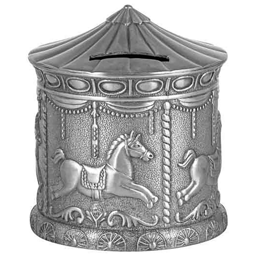 Pewter Plate Carousel Money Bank 10cm Novelty Set