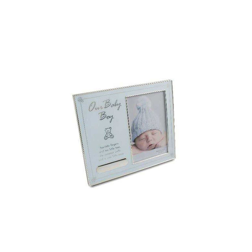 Baby Boy Message Glass Photo Frame w/ Engravable Plaque Blue 22cm